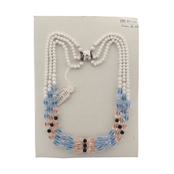 Vintage Czech 3 strand necklace white blue pink pearl glass beads 