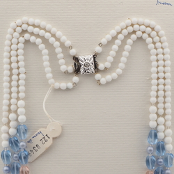 Vintage Czech 3 strand necklace white blue pink pearl glass beads 