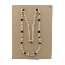 Vintage Czech necklace black white hexagon faceted glass beads 24"