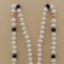 Vintage Czech necklace black white hexagon faceted glass beads 24"