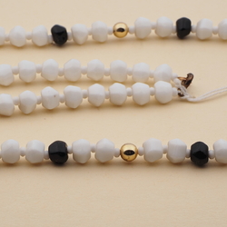 Vintage Czech necklace black white hexagon faceted glass beads 24"