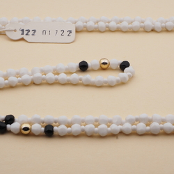 Vintage Czech necklace black white hexagon faceted gold glass beads 44"