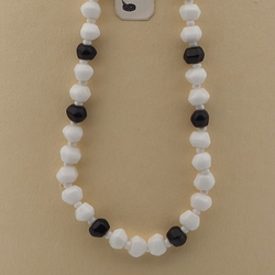 Vintage Czech necklace black white hexagon faceted glass beads 17"