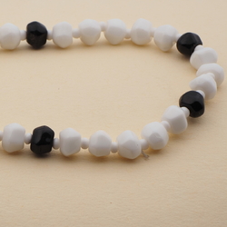 Vintage Czech necklace black white hexagon faceted glass beads 17"