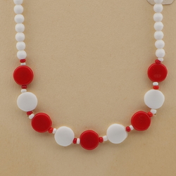 Vintage Czech necklace red white round disc glass beads