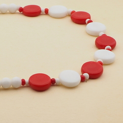 Vintage Czech necklace red white round disc glass beads