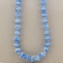 Vintage Czech necklace blue marble hexagon glass beads 