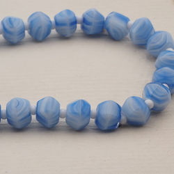 Vintage Czech necklace blue marble hexagon glass beads 