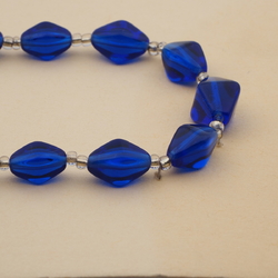 Vintage Czech necklace element glasses holder blue bicone glass beads 