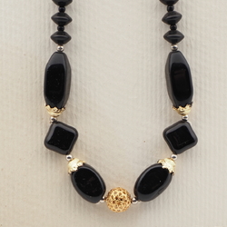 Vintage Czech necklace element glasses holder black glass beads 