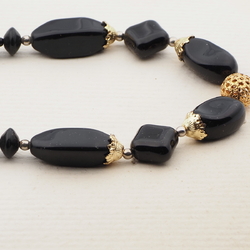 Vintage Czech necklace element glasses holder black glass beads 