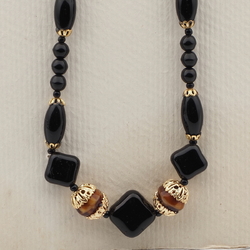 Vintage Czech necklace element glasses holder black marble glass beads 