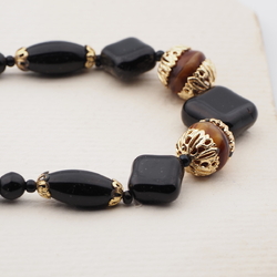 Vintage Czech necklace element glasses holder black marble glass beads 