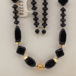 Vintage Czech necklace element glasses holder black glass beads 31"