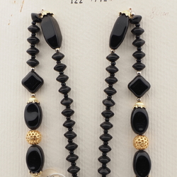 Vintage Czech necklace element glasses holder black glass beads 31"