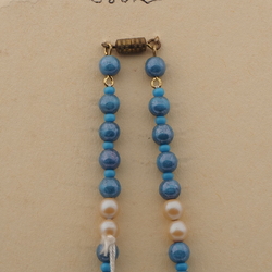 Vintage Czech necklace blue marble pearl glass beads