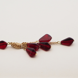 Vintage Czech gold chain necklace red triangle glass beads 