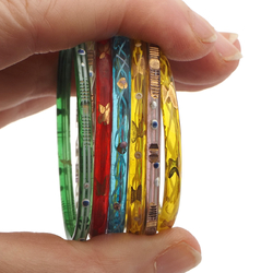Lot 7 Antique Czech glass bangles filigree gold gilt painted