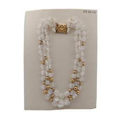 Vintage Czech 3 strand necklace opaline white gold glass beads 