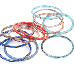 Lot (4) Antique Czech gold gilt purple filigree bicolor faceted glass bangles 