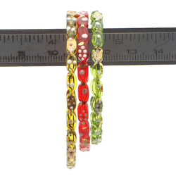 Lot 3 antique Czech red, green, golden yellow glass bangles with gold gilt enamel painting 