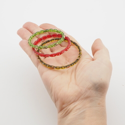 Lot 3 antique Czech red, green, golden yellow glass bangles with gold gilt enamel painting 