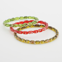 Lot 3 antique Czech red, green, golden yellow glass bangles with gold gilt enamel painting 