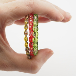 Lot 3 antique Czech red, green, golden yellow glass bangles with gold gilt enamel painting 