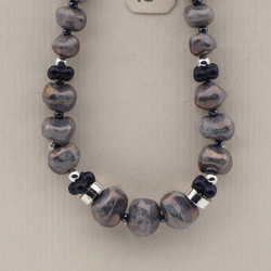 Vintage Czech necklace marble nugget glass beads 16"