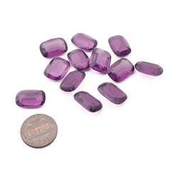 Lot (12) Czech vintage rectangle purple amethyst glass rhinestones 16mm