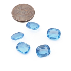 Lot (5) Czech vintage blue rectangle glass rhinestones 10x8mm