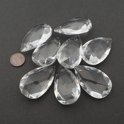 Lot (8) Czech vintage crystal clear teardrop full cut glass chandelier prisms 2"