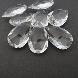 Lot (8) Czech vintage crystal clear teardrop full cut glass chandelier prisms 2"