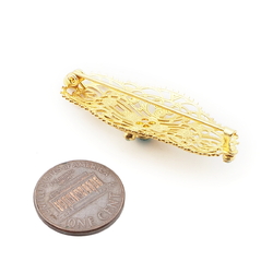 Vintage Czech gold metal blue glass rhinestone filigree pin brooch
