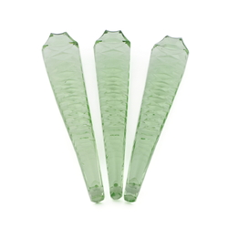 Lot (3) vintage Czech green glass tapered shoehorn faceted chandelier prisms 6"