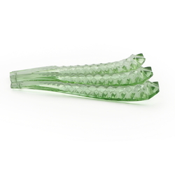 Lot (3) vintage Czech green glass tapered shoehorn faceted chandelier prisms 6"