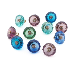 Lot (11) antique Czech round faceted rosarian pin shank glass buttons 11mm