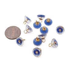 Lot (12) antique Czech round faceted blue bicolor rosarian pin shank glass buttons
