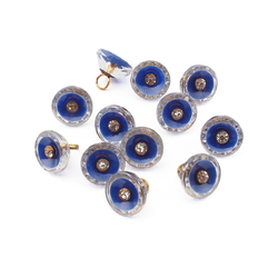 Lot (12) antique Czech round faceted blue bicolor rosarian pin shank glass buttons