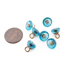 Lot (7) antique Czech round faceted blue rosarian pin shank glass buttons