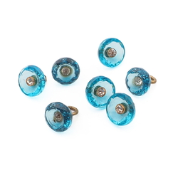 Lot (7) antique Czech round faceted blue rosarian pin shank glass buttons