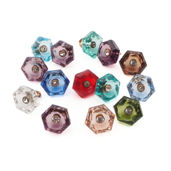 Lot (14) antique Czech hexagon faceted rosarian pin shank glass buttons 11mm