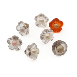 Lot (7) antique Czech pearl bead rosarian pin shank glass buttons
