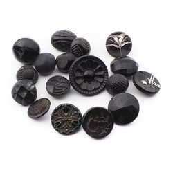 Lot (17) Czech Victorian Deco antique small black glass buttons