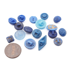 Lot (17) Czech 1930's Vintage small blue glass buttons
