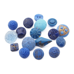 Lot (17) Czech 1930's Vintage small blue glass buttons