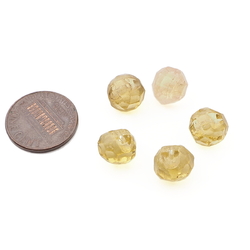 Lot (5) Czech vintage yellow uranium ball faceted glass buttons 10mm