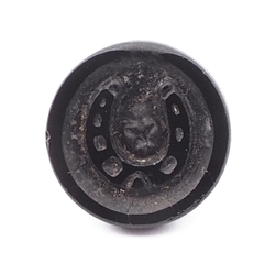 Antique Czech Victorian black horseshoe dimi glass button 12mm