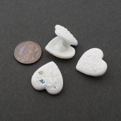 Lot (4) Czech Deco vintage floral heart white glass buttons 20mm