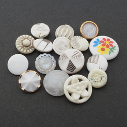 Lot (16) Czech vintage white uranium frost moonglow glass buttons